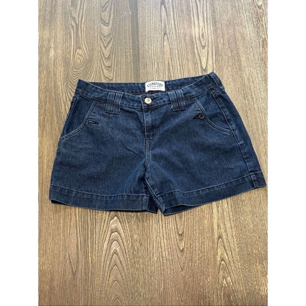 Levi’s Signature Womens Denim Shorts High Rise Stretch Dark Wash Blue Size 12